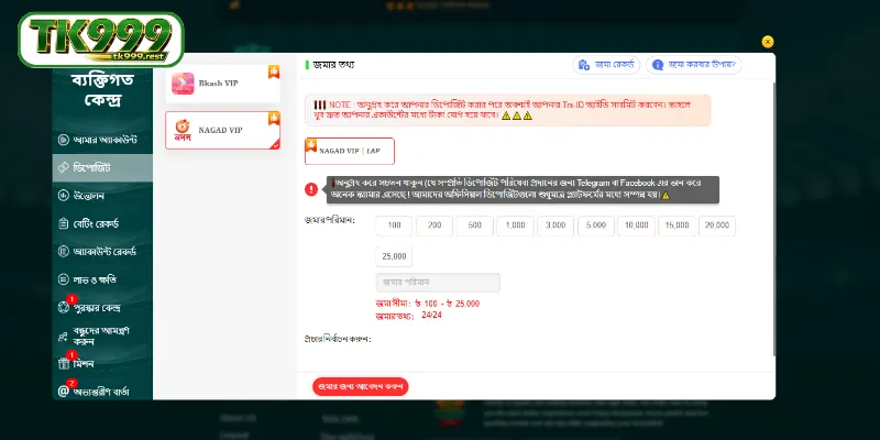ধাপে ধাপে নির্দেশনা Tk999 এ জমা দিন
